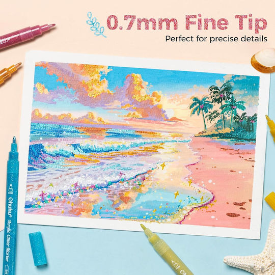Ohuhu Markere de Pictură Acrilic 0.7mm Subțiri, cu Glitter Set 24 Culori