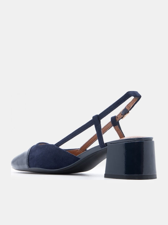 Spitze Zehe Pumps mit Mittlerem Absatz Navy Blau