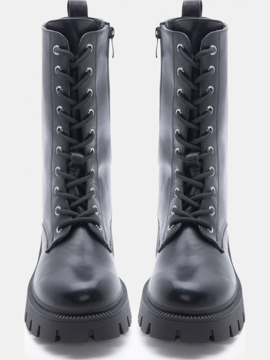 Wildleder Damen Kampfstiefel mit Mittelhohem Absatz Schwarz