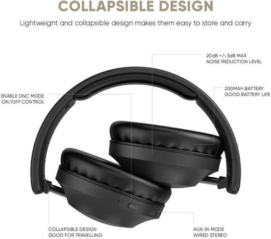 Sonic Gear Airphone DNC 3000 Ασύρματα Bluetooth On Ear Ακουστικά με 20 ώρες Λειτουργίας Cream
