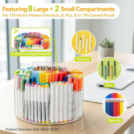 Ohuhu Organizator pentru markere transparent din acril cu rotație 360°