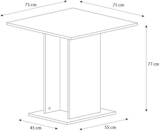 Allos Square Kitchen Table Wooden White 75x75x77cm