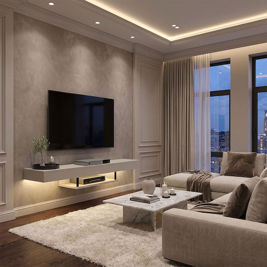 Albares TV Stand from Metal & Wood with LED Lighting Sandstone L150xW29.6xH22cm
