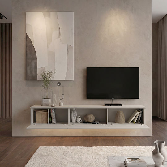 Damla TV Stand from Metal & Wood with LED Lighting Sandstone L180xW29.5xH29.5cm