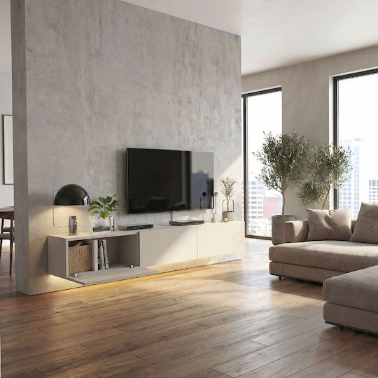 Damla TV Stand from Metal & Wood with LED Lighting Sandstone L180xW29.5xH29.5cm