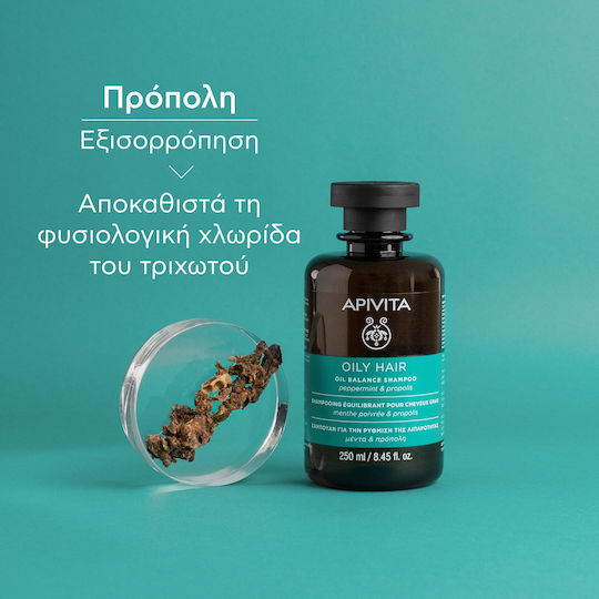 Apivita Oil Balance Peppermint & Propolis Σαμπουάν κατά της Σμηγματορροϊκής Δερματίτιδας για Λιπαρά Μαλλιά 250ml