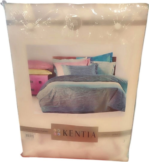 Kentia Σετ Παπλωματοθήκη Βαμβακερή 220x240cm Υπέρδιπλη με 2 Μαξιλαροθήκες Γκρι-πετρολ