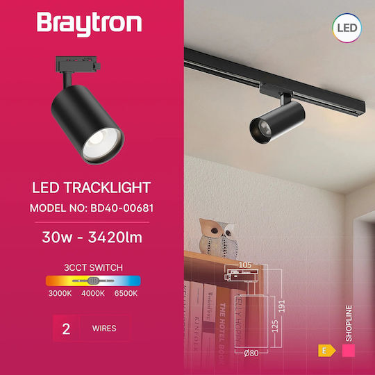 Braytron Единично LED Спот в Черен Цвят