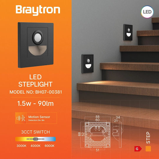 Braytron Стенно Външно Осветително Тяло LED 1.5W с Регулируемо бяло Светлина