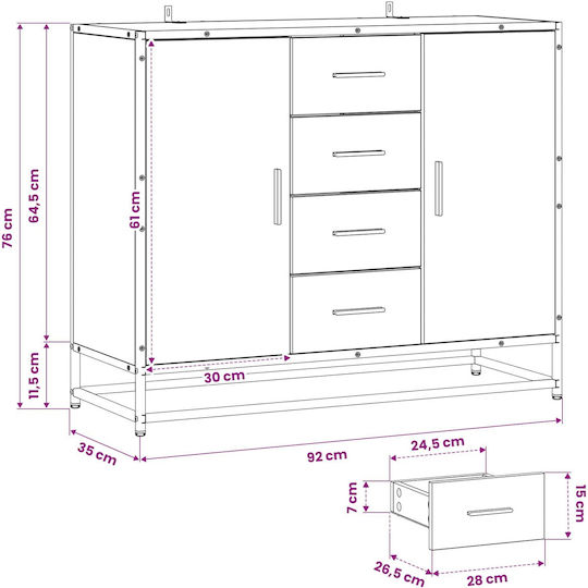 Wooden Sideboard Gebeiztes Holz 92x35x76cm