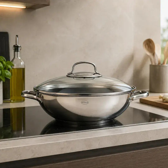 Rosle Elegance Wok Din Oțel Inoxidabil Cu Capac Cu Acoperire Antiaderentă 32cm