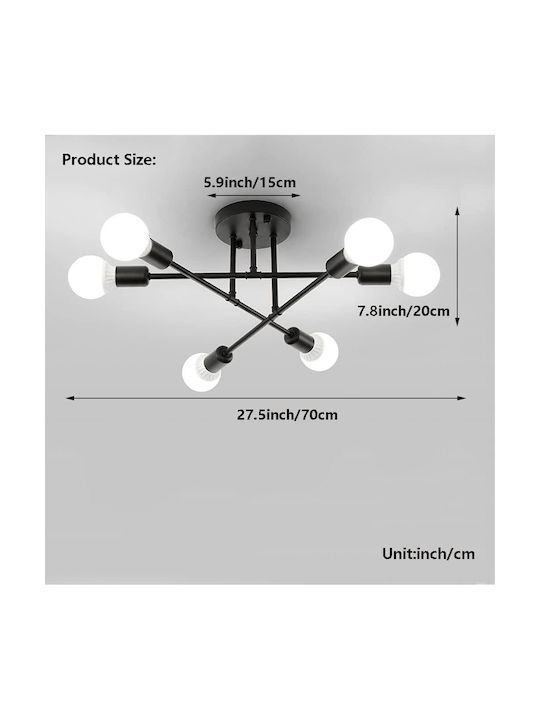 Deckenleuchte Montieren 70cm Schwarze mit E27 Lampenbirnensockel PA-165-Schwarz