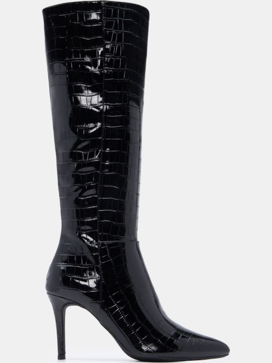 Damenstiefel aus Lackleder mit Hohem Absatz Schwarz