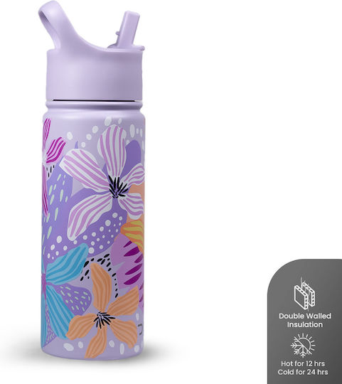 Dozze Stainless Steel Kids Water Bottle Thermos with Straw Non Spill Lilac 530ml