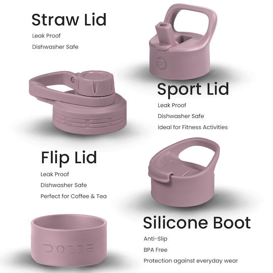 Dozze Monochrome Edition Thermos Bottle Stainless Steel BPA Free 530ml Creamy Pink With Straw