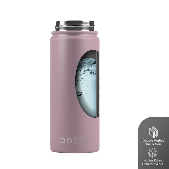 Dozze Monochrome Edition Thermos Bottle Stainless Steel BPA Free 530ml Creamy Pink With Straw