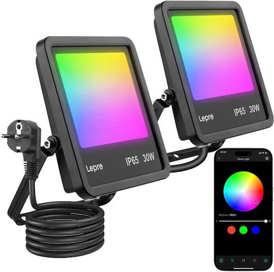 Lepro Водоустойчив LED Прожектор 30W RGB WiFi IP65