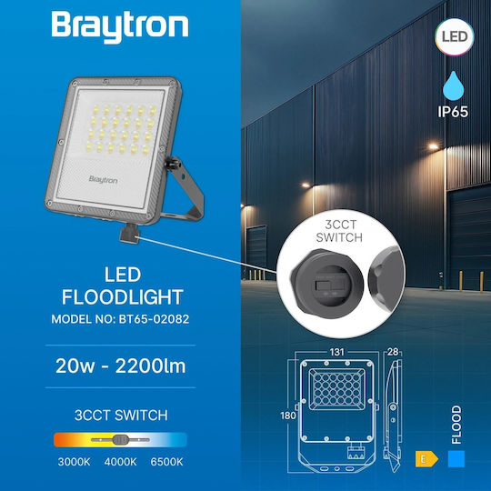 Braytron Waterproof LED Floodlight 20W IP65