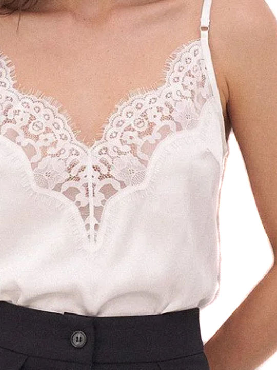 Γυναικείο Σατέν Lingerie Top με Δαντέλα Λευκο