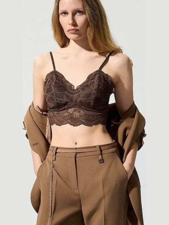 Women's Crop Top with Spaghetti Straps & V-Neck Brown
