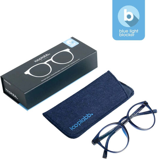 Looplabb Papillon Blaue Marine Blaulichtblockierende Brillen Grad 1.5
