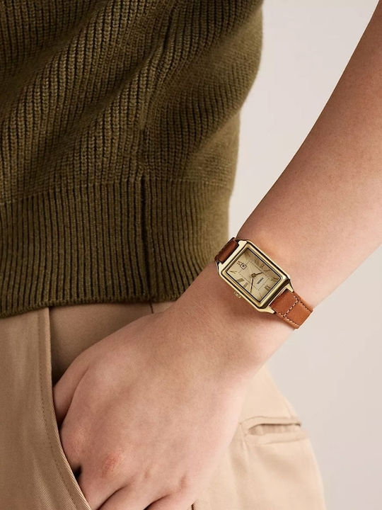 Raquel Womens Watch 23mm Battery with Gold Leather Strap