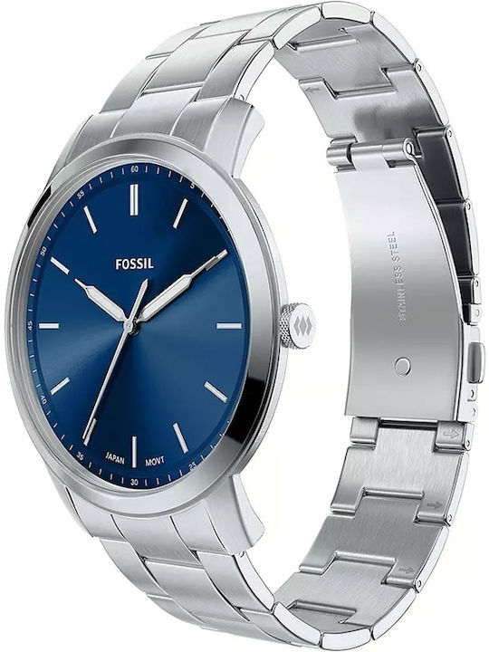 Fossil Minimalist Ανδρικό Ρολόι 44mm Μπαταρίας με Ασημί Ατσάλινο Μπρασελέ