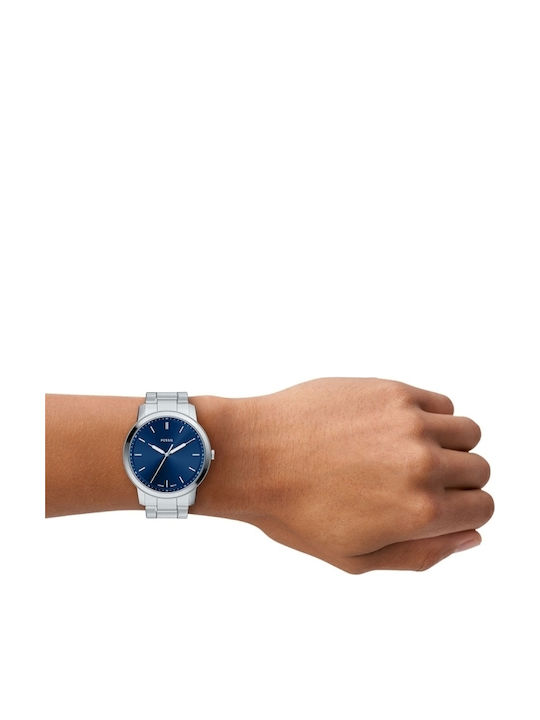 Fossil Minimalist Ανδρικό Ρολόι 44mm Μπαταρίας με Ασημί Ατσάλινο Μπρασελέ