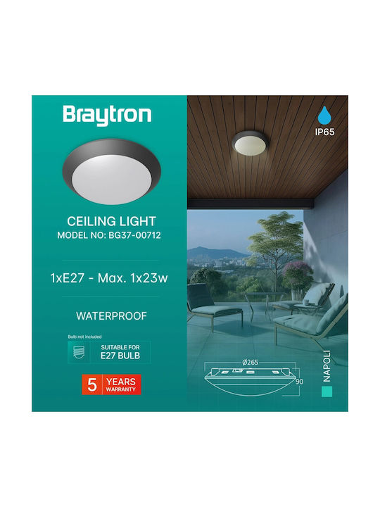 Braytron Πλαφονιέρα Οροφής Εξωτερικού Χώρου E27 σε Γκρι Χρώμα BG37-00712