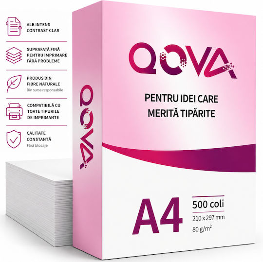 Qova Hârtie de Copiat A4 80 Gsm 500 Foi 210 X 297 Mm Albă Hârtie Imprimantă Inkjet Laser Universal