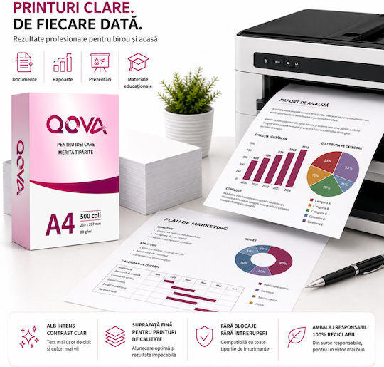 Qova Hârtie Pentru Imprimare A4 80 G/m² 5 Topuri Cutie 500 Foi Top 210 X 297 Mm Hârtie Albă Imprimantă Inkjet Laser Universal Cutie/5 Topuri