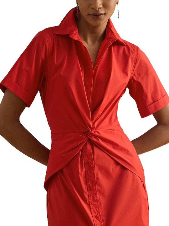 Sommer Midi Hemdkleid Satin Rotes