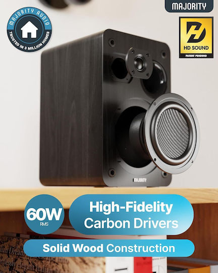 Majority Mini Hifi 2xspeakers Cd Bt Usb Fm Iradio 60w Homerton Black