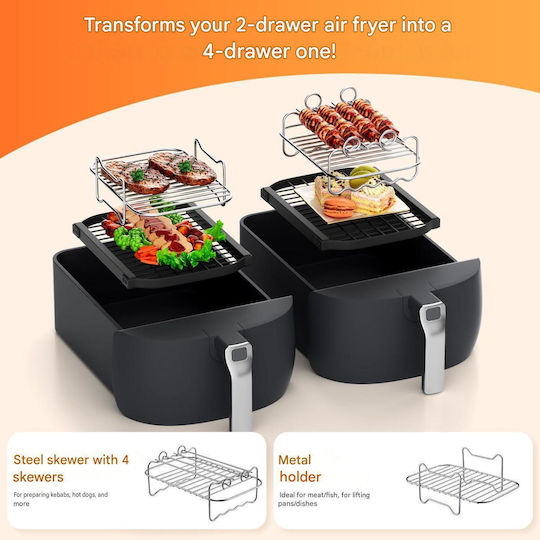 Set 17 Accesorii Ninja Foodi Af300eu Af400eu Af500eu pentru Prăjitoare cu Aer Dual Zone 7.6l-9.5l Fără Bpa Silicon Alimentar Oțel Inoxidabil 304 2 Inserții Din Silicon Frigărui Pentru Gătit Forme Pentru Grătar și Brioșe Mănuși Clești 100 Foi Hârtie Pentru Copt