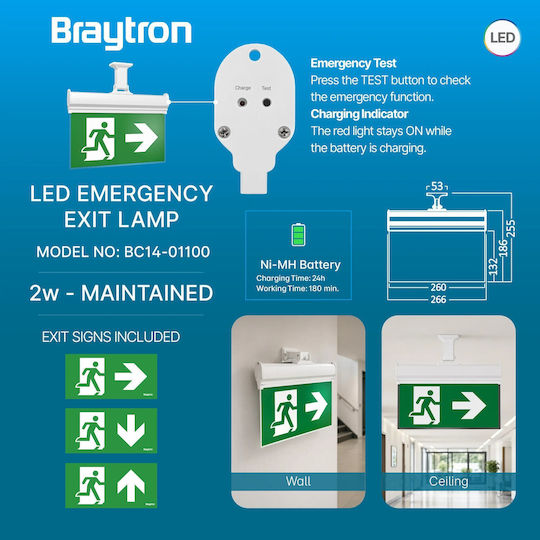 Braytron LED Φωτιστικό Ασφαλείας Εξόδου