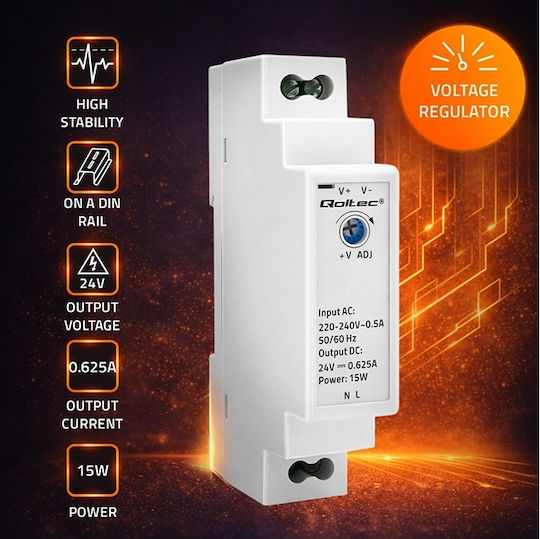 Qoltec DIN Rail Power Supply 24V/15W