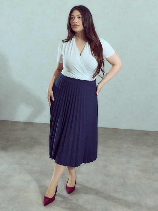 Celestino Women's Midi Pleated Skirt Loose Fit Dark Blue