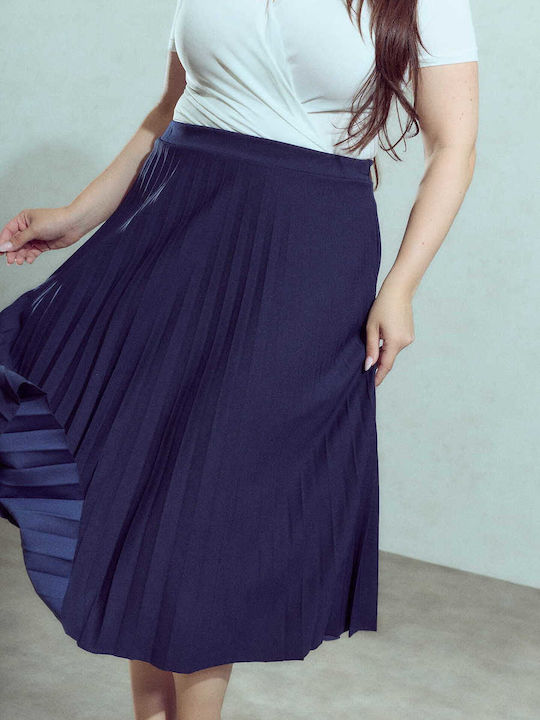 Celestino Women's Midi Pleated Skirt Loose Fit Dark Blue