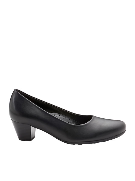 Leder Pumps mit Mittelhohem Absatz Schwarz