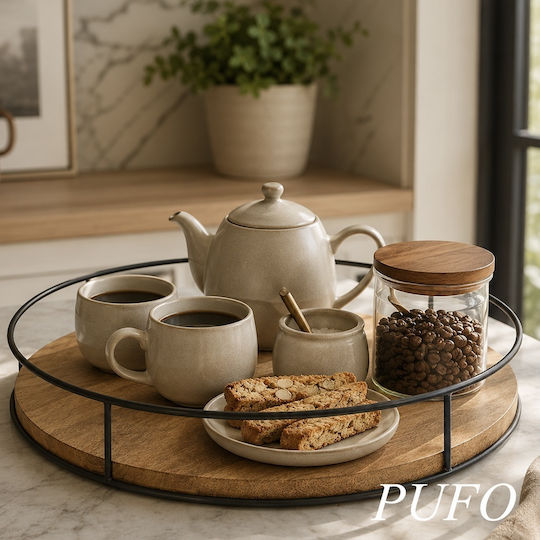 Decorative Wooden Round Tray 28x28cm