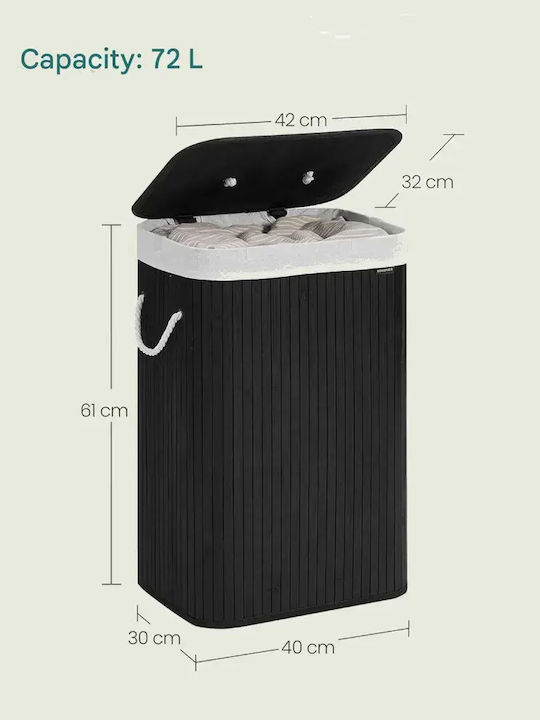 Songmics Coș de rufe Bambus Pliabil 72lt cu capac Negru