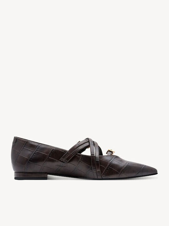 Leder Damen Ballerinas Spitz zulaufend mit Riemen Braun