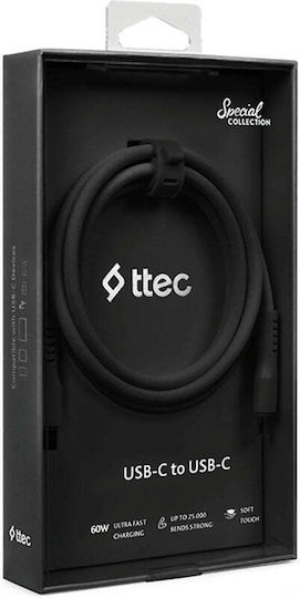 TTEC Cable USB-C male - USB-C 60W Μαύρο 1.2m
