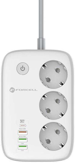 Forcell Smart Πολύπριζο 3 Θέσεων με 3 USB-A και USB-C