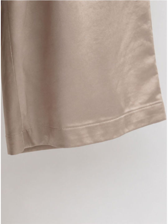 Women's Satin Trousers in Loose Fit Beige
