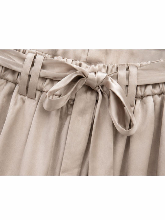 Women's Satin Trousers in Loose Fit Beige
