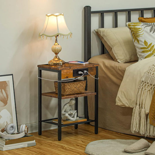 Wooden Bedside Table with Brown Metal Legs 38x28x55cm