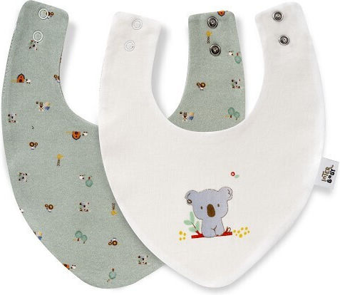 Interbaby Αδιάβροχη Μπαντάνα Υφασμάτινη με Κουμπί Green 2τμχ