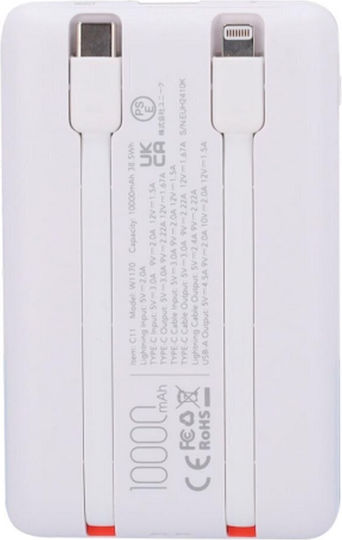Veger W1170 Power Bank 10000mAh 22.5W με Θύρα USB-A και Θύρα USB-C Power Delivery / Quick Charge Λευκό