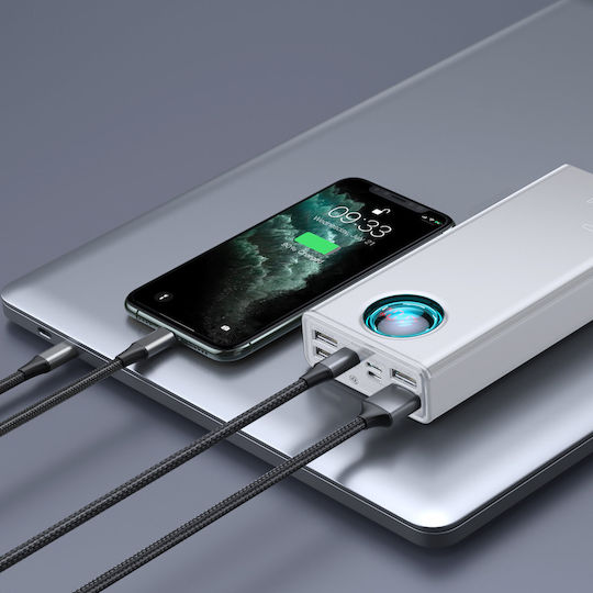 Baseus Amblight Overseas Edition Baterie Externă 30000mAh 65W cu 4 Porturi USB-A și Port USB-C Power Delivery / Încărcare Rapidă Albă